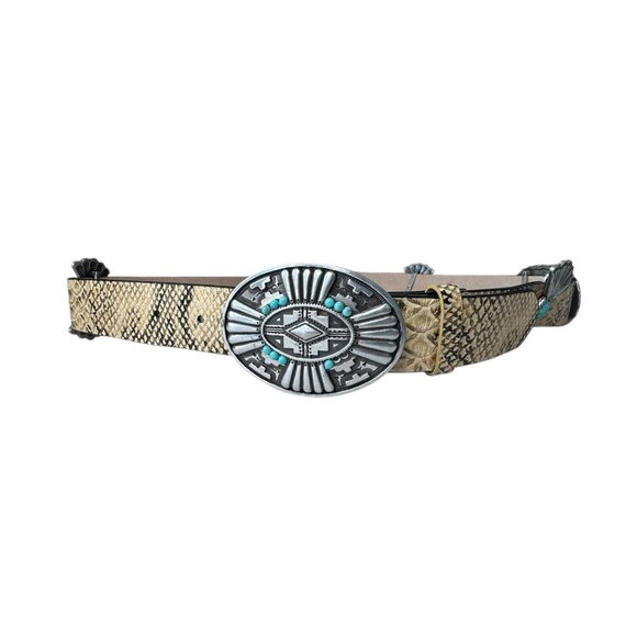 Suzanne Somers Vintage leather womens concho belt size 1X 2X beige snakeskin - Picture 1 of 9
